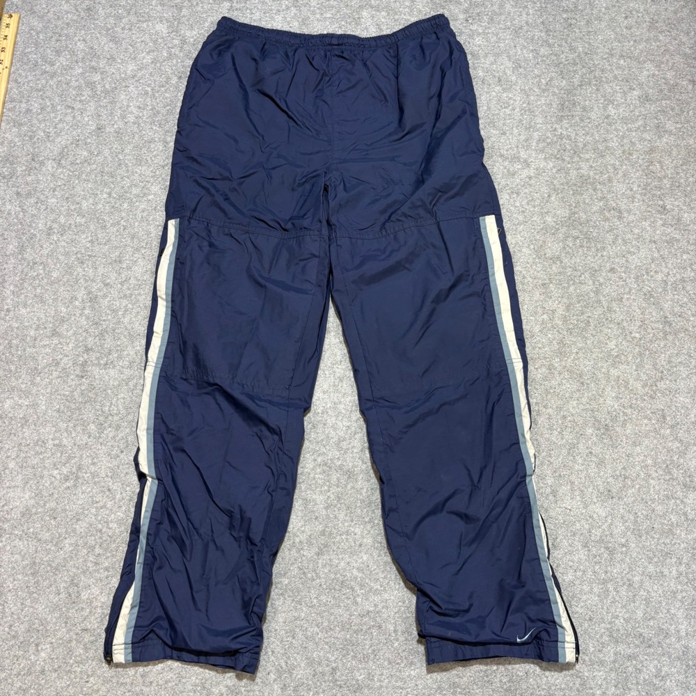 Nike Vintage Navy Blue Jersey Lined Track Pants Mens Medium Windbreaker Striped